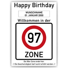 Laden Sie das Bild in den Galerie-Viewer, 97. Geburtstag Geschenk personalisiert Verkehrszeichen Deko Geburtstagsgeschenk Happy Birthday Geburtstagskarte
