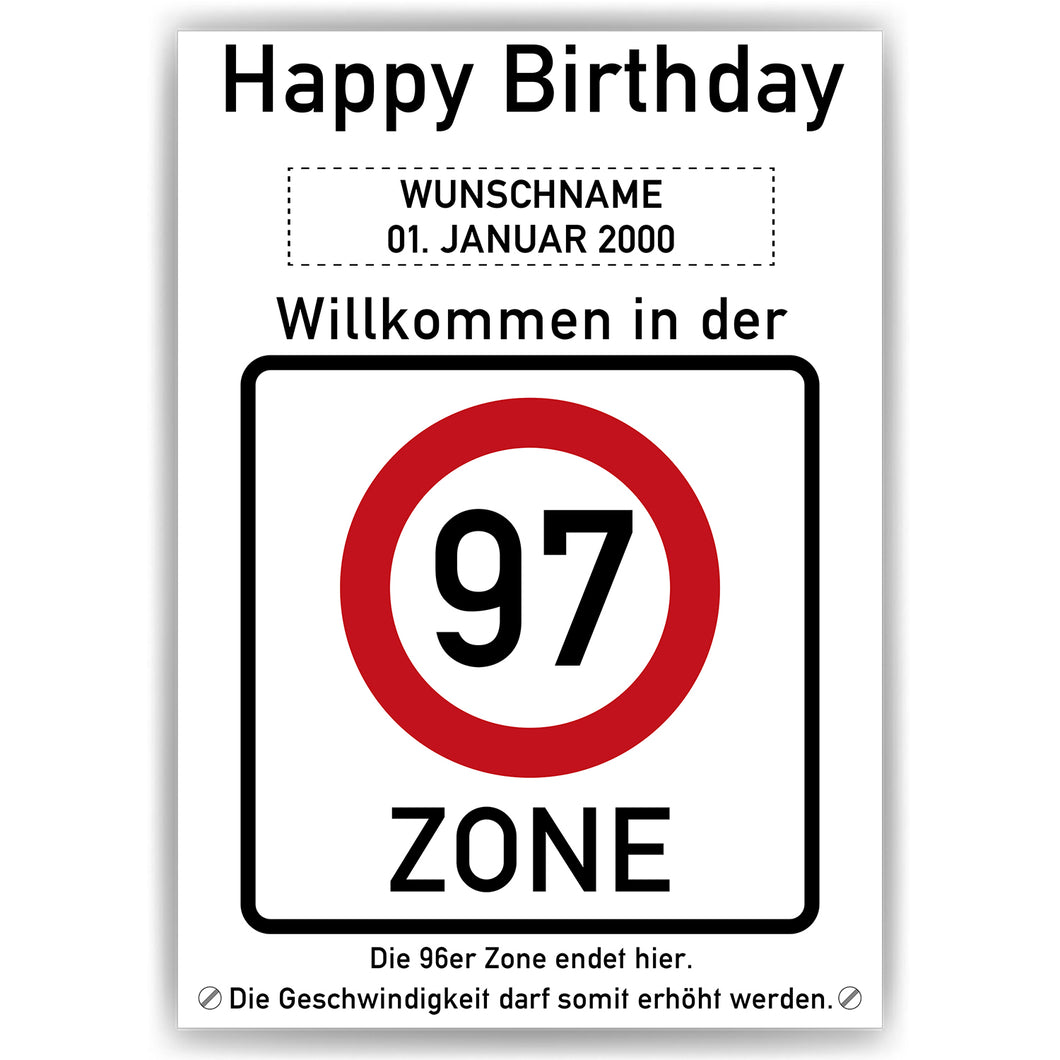 97. Geburtstag Geschenk personalisiert Verkehrszeichen Deko Geburtstagsgeschenk Happy Birthday Geburtstagskarte