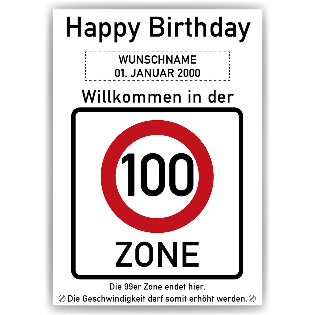 100. Geburtstag Geschenk personalisiert Verkehrszeichen Deko Geburtstagsgeschenk Happy Birthday Geburtstagskarte