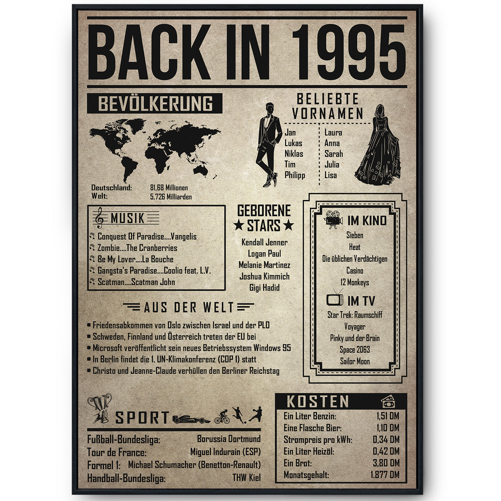 31. Geburtstag Geschenkidee personalisierbar | Poster Jahrgang 1995 Geschenk | Back in 1995 Rückblick