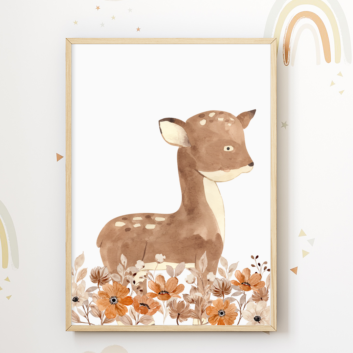 Waldtiere 4er Set Bilder Reh Vogel Blumen Kinderzimmer Deko DIN A4 Poster Babyzimmer Wandbilder