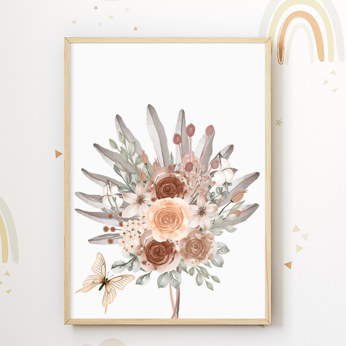 Blumen Boho Natur Schmetterling 3er Set Bilder Kinderzimmer Deko DIN A4 Poster Babyzimmer Wandbilder