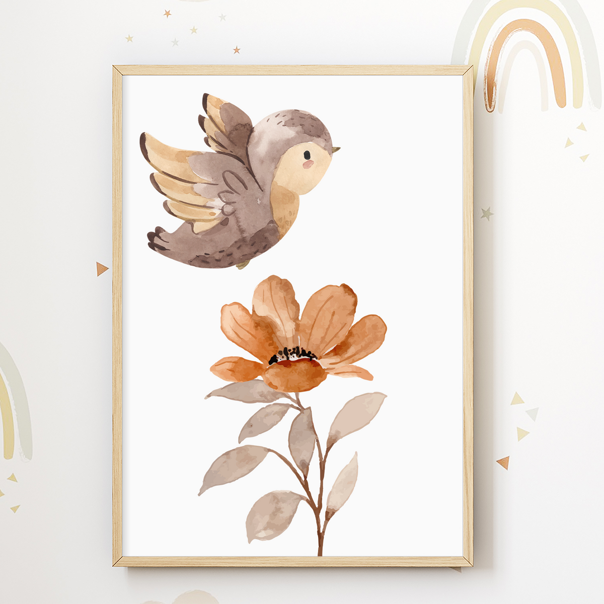 Waldtiere 4er Set Bilder Reh Vogel Blumen Kinderzimmer Deko DIN A4 Poster Babyzimmer Wandbilder