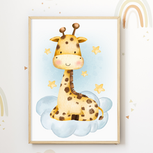 Laden Sie das Bild in den Galerie-Viewer, Safari Tiere 4er Set Bilder Elefant Giraffe Löwe Zebra Kinderzimmer Deko DIN A4 Poster Babyzimmer Wandbilder
