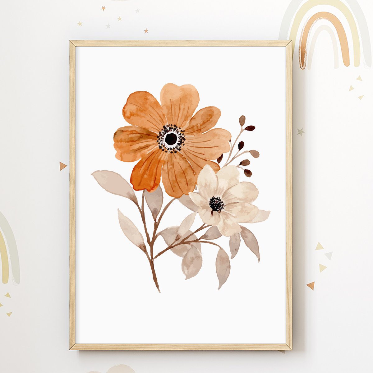 Waldtiere 4er Set Bilder Reh Vogel Blumen Kinderzimmer Deko DIN A4 Poster Babyzimmer Wandbilder