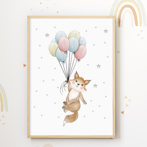 Luftballon Tiere 3er Set Bilder Schaf Hase Fuchs Kinderzimmer Deko DIN A4 Poster Babyzimmer Wandbilder