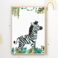 Laden Sie das Bild in den Galerie-Viewer, Safari Tiere 4er Set Bilder Elefant Löwe Giraffe Zebra Kinderzimmer Deko DIN A4 Poster Babyzimmer Wandbilder

