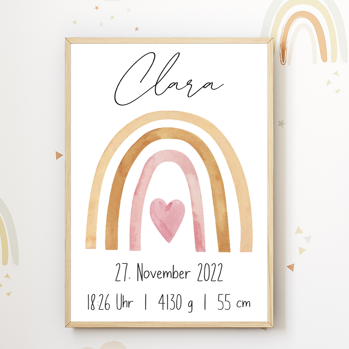 Regenbogen Geburtsposter personalisiert | Name Name Uhrzeit Größe Gewicht | Kinderzimmer Bild Babyposter Kinderposter Geschenk