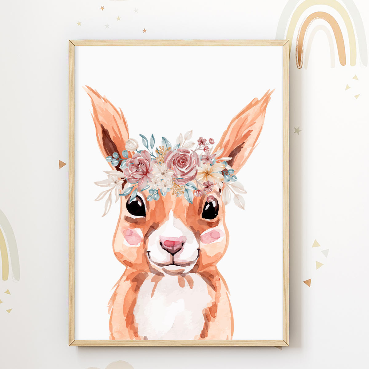 Eichhörnchen Blumenkranz Bild Kinderzimmer Deko DIN A4 Poster Babyzimmer Wandbild