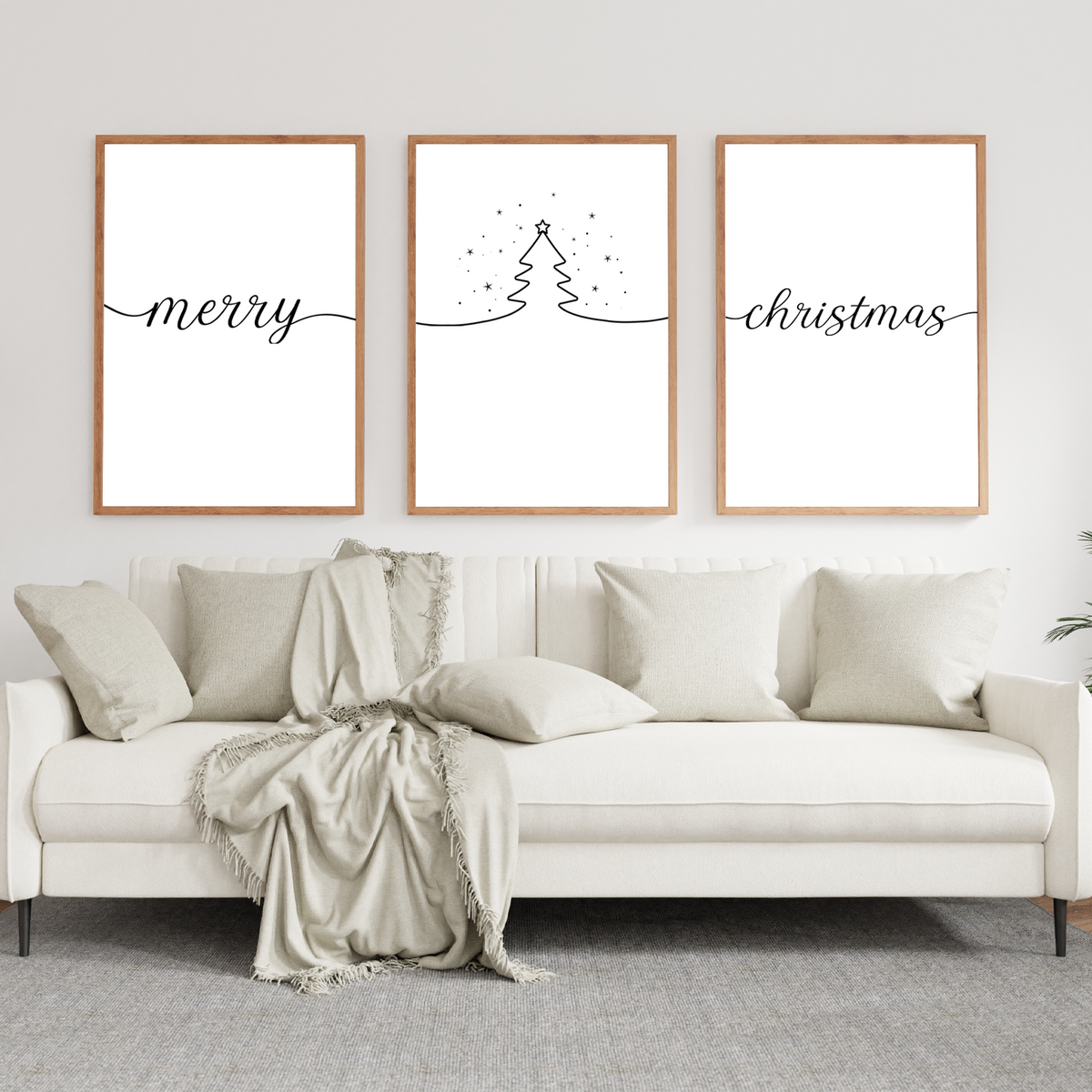 Weihnachten Poster 3er Set – Merry Christmas Wandbild Weihnachtsbaum Motiv Schlafzimmer Wohnzimmer Küche Flur Zuhause Wanddeko