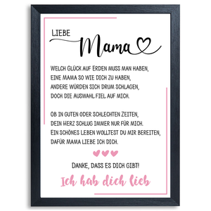 Liebe Mama DIN A4 Poster Danksagung Kunstdruck Muttertag Geschenk Danksagung Beste Mutter Wandbild Mama Geburtstag Weihnachten