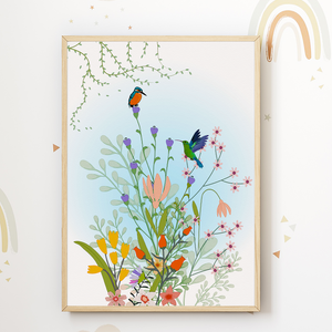 Natur Blumen Bilder 3er Set DIN A4 Kinderzimmer Wandbilder Babyzimmer Poster Dekoration