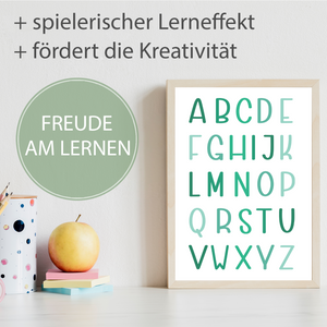 Alphabet & Zahlen Kinderposter 3er Set Lernposter ABC | Kinderzimmer Wandbilder Einschulung Kindergarten Grundschule Lernhilfe für Kinder