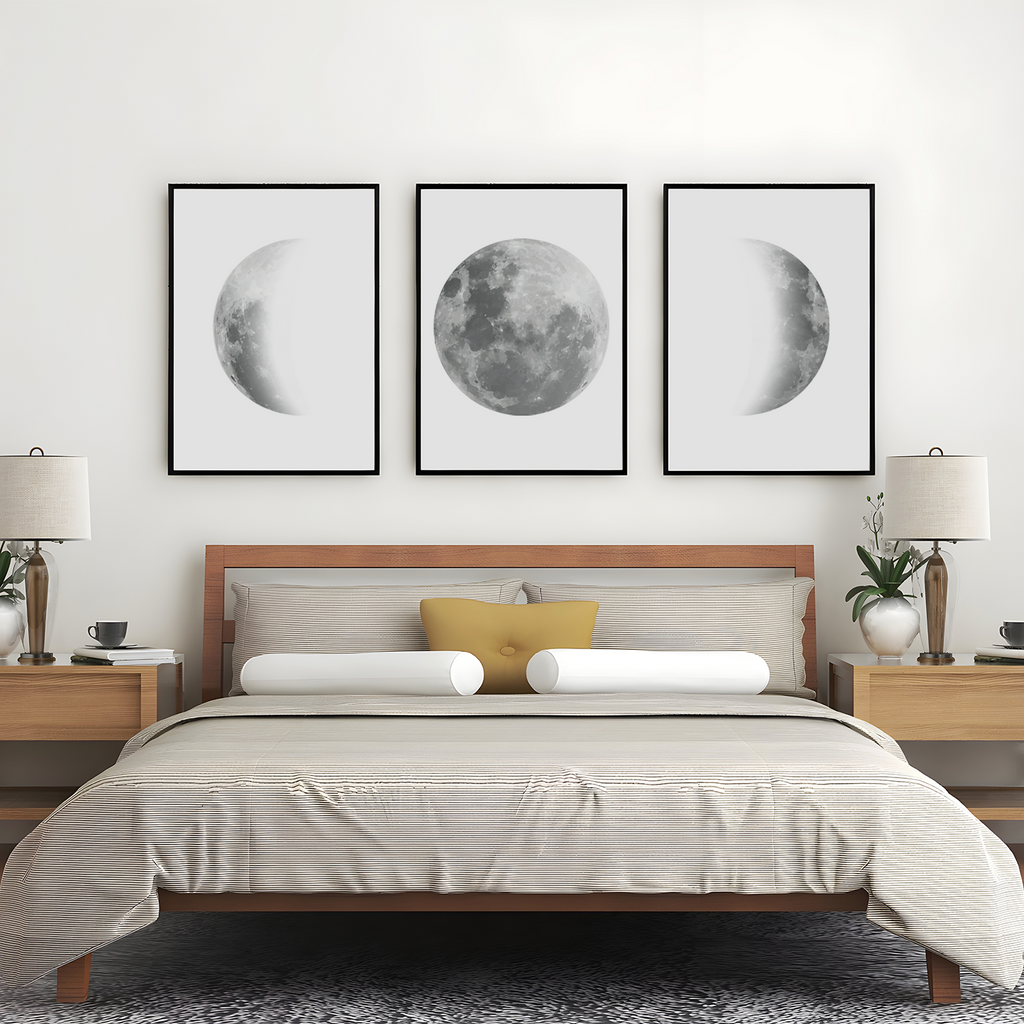 Mondphasen Poster Set – 3 Mondposter Wohnzimmer Schlafzimmer Mond Wandbild Küche Flur Zuhause Wanddeko