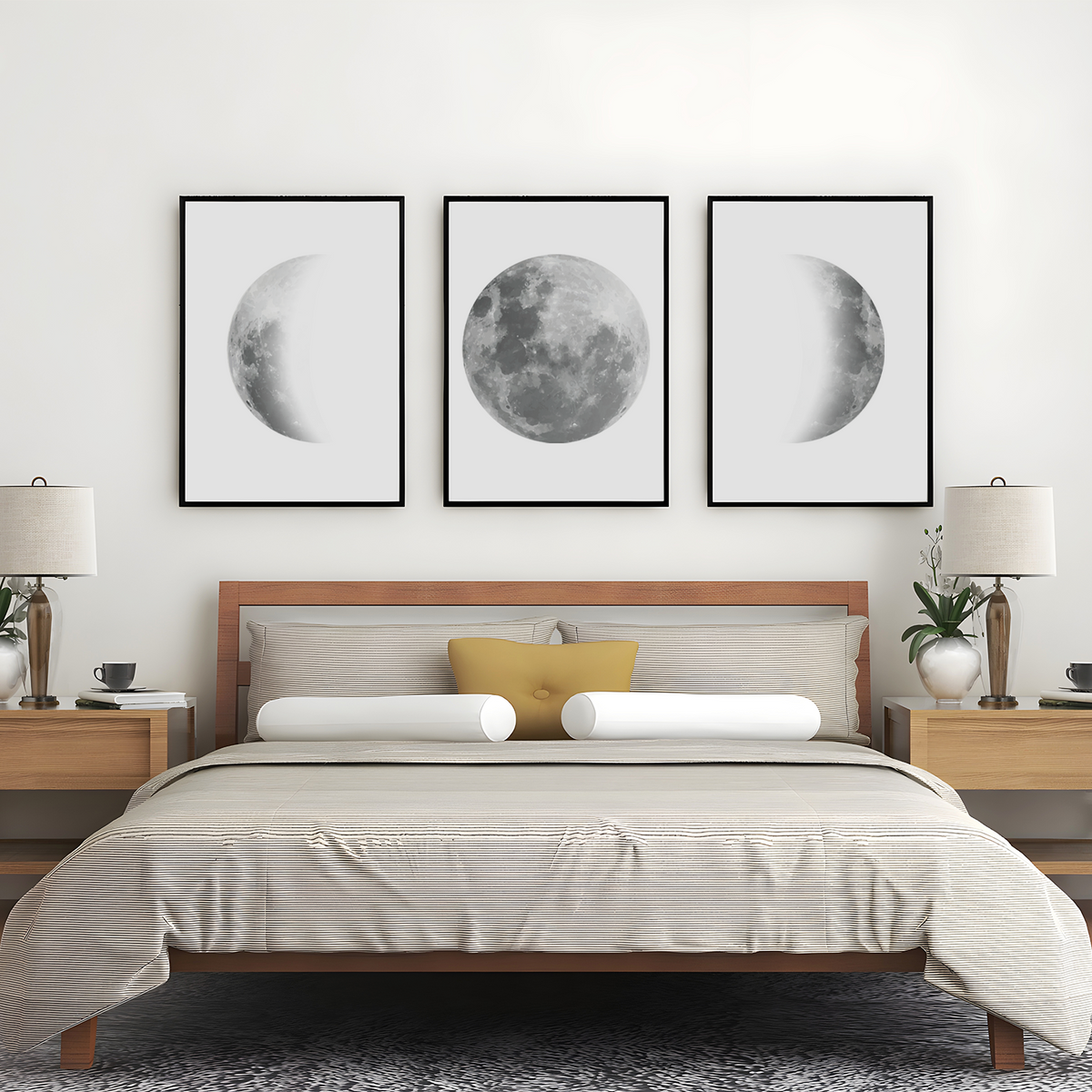 Mondphasen Poster Set – 3 Mondposter Wohnzimmer Schlafzimmer Mond Wandbild Küche Flur Zuhause Wanddeko