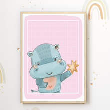 Laden Sie das Bild in den Galerie-Viewer, Süße Tiere 3er Set DIN A4 Kinderzimmer Wandbilder Babyzimmer Poster Dekoration Nilpferd Elefant Tiger

