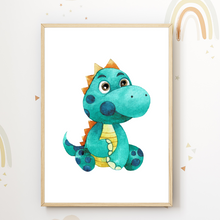 Laden Sie das Bild in den Galerie-Viewer, Dinosaurier 6er Set Kinderzimmer Bilder DIN A4 Wandbilder Deko Babyzimmer Dino Poster
