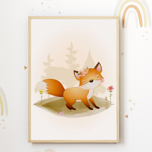 Waldtiere Fuchs Eichhörnchen Bär Hase Bilder 3er Set DIN A4 Kinderzimmer Wandbilder Babyzimmer Poster Dekoration