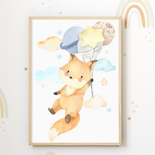 Laden Sie das Bild in den Galerie-Viewer, Luftballon Tiere Bilder 3er Set DIN A4 Kinderzimmer Wandbilder Babyzimmer Poster Dekoration - Fuchs Maus Hase Koala
