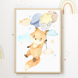 Luftballon Tiere Bilder 3er Set DIN A4 Kinderzimmer Wandbilder Babyzimmer Poster Dekoration - Fuchs Maus Hase Koala