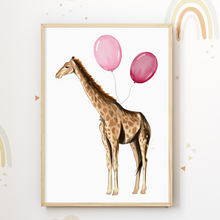 Laden Sie das Bild in den Galerie-Viewer, Niedliche Safari Tiere Luftballon Bilder 3er Set DIN A4 Kinderzimmer Wandbilder Babyzimmer Poster Dekoration - Giraffe Elefant Zebra
