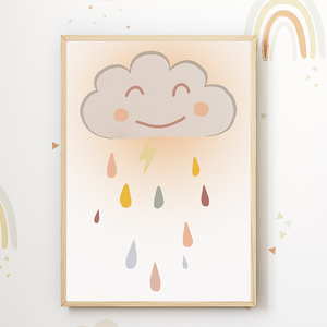 Boho Wolke Sonne Regenbogen Bilder 4er Set DIN A4 Kinderzimmer Wandbilder Babyzimmer Poster Dekoration