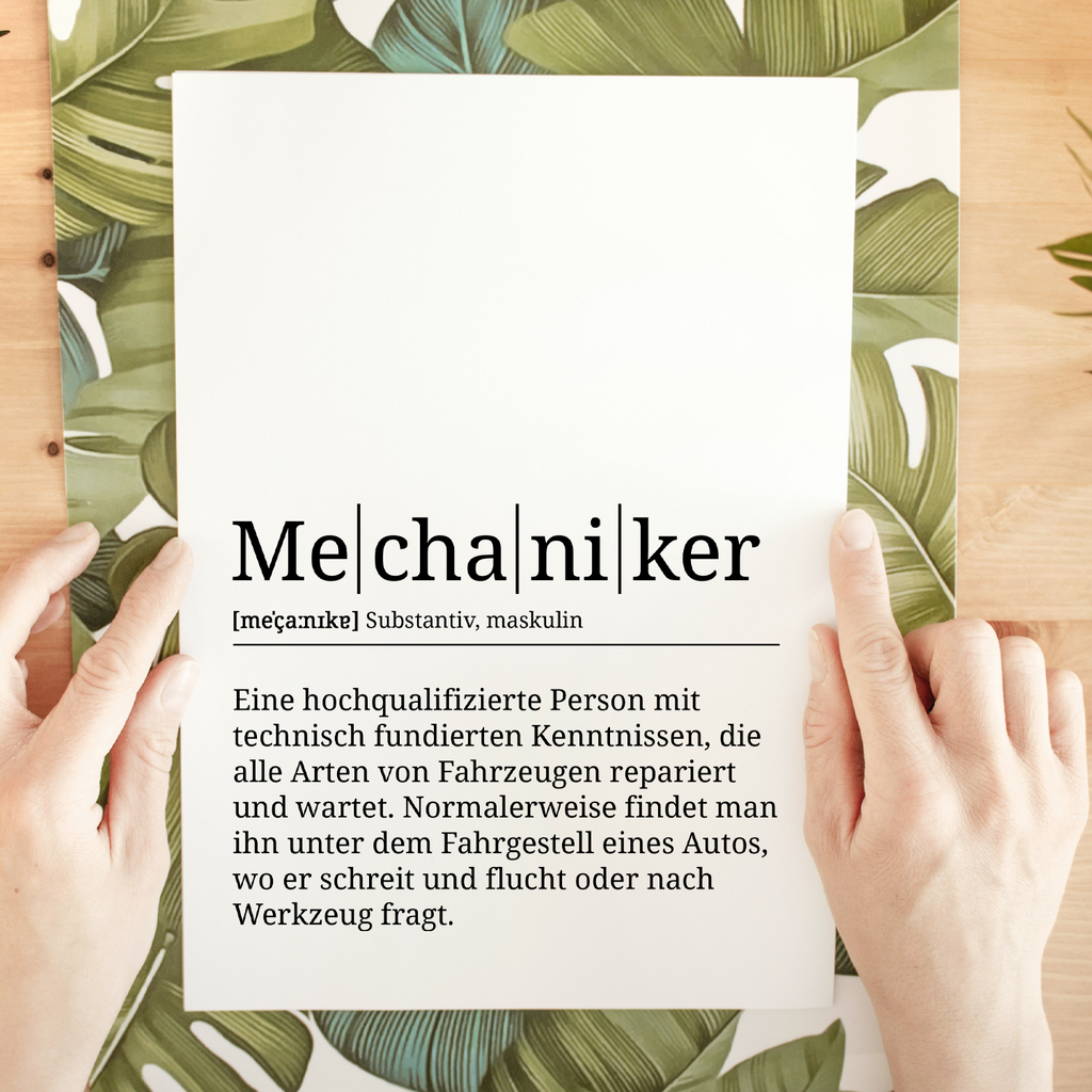 Mechaniker Poster Definition Kunstdruck Wandbild Geschenk