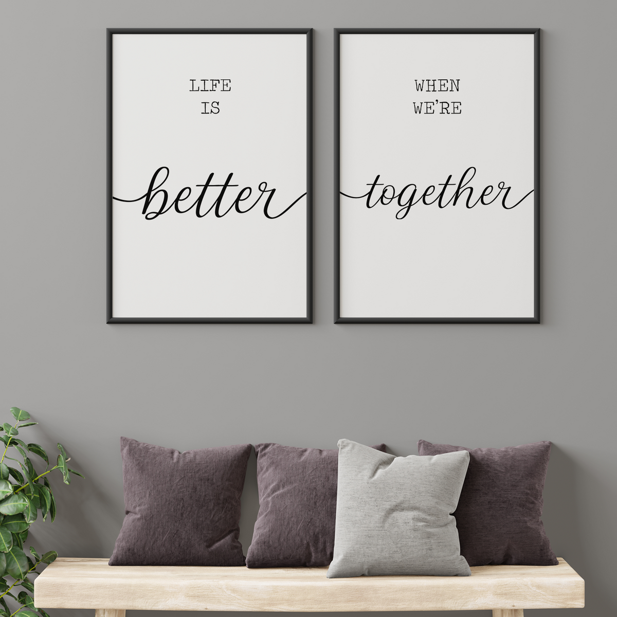 Poster 2er Set Better Together Liebe – Valentinstag Poster Paare Wandbild Wohnzimmer Küche Flur Schlafzimmer Zuhause Wanddeko