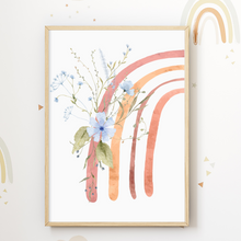 Laden Sie das Bild in den Galerie-Viewer, Regenbogen Blumen Bilder 3er Set DIN A4 Kinderzimmer Wandbilder Babyzimmer Poster Dekoration
