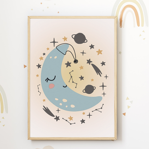 Niedliche Mond Bilder 3er Set DIN A4 Kinderzimmer Wandbilder Babyzimmer Poster Dekoration