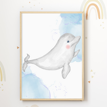 Laden Sie das Bild in den Galerie-Viewer, Meerestiere 6er Set Bilder Delfin Wal Krake Qualle Kinderzimmer Deko DIN A4 Poster Babyzimmer Wandbilder

