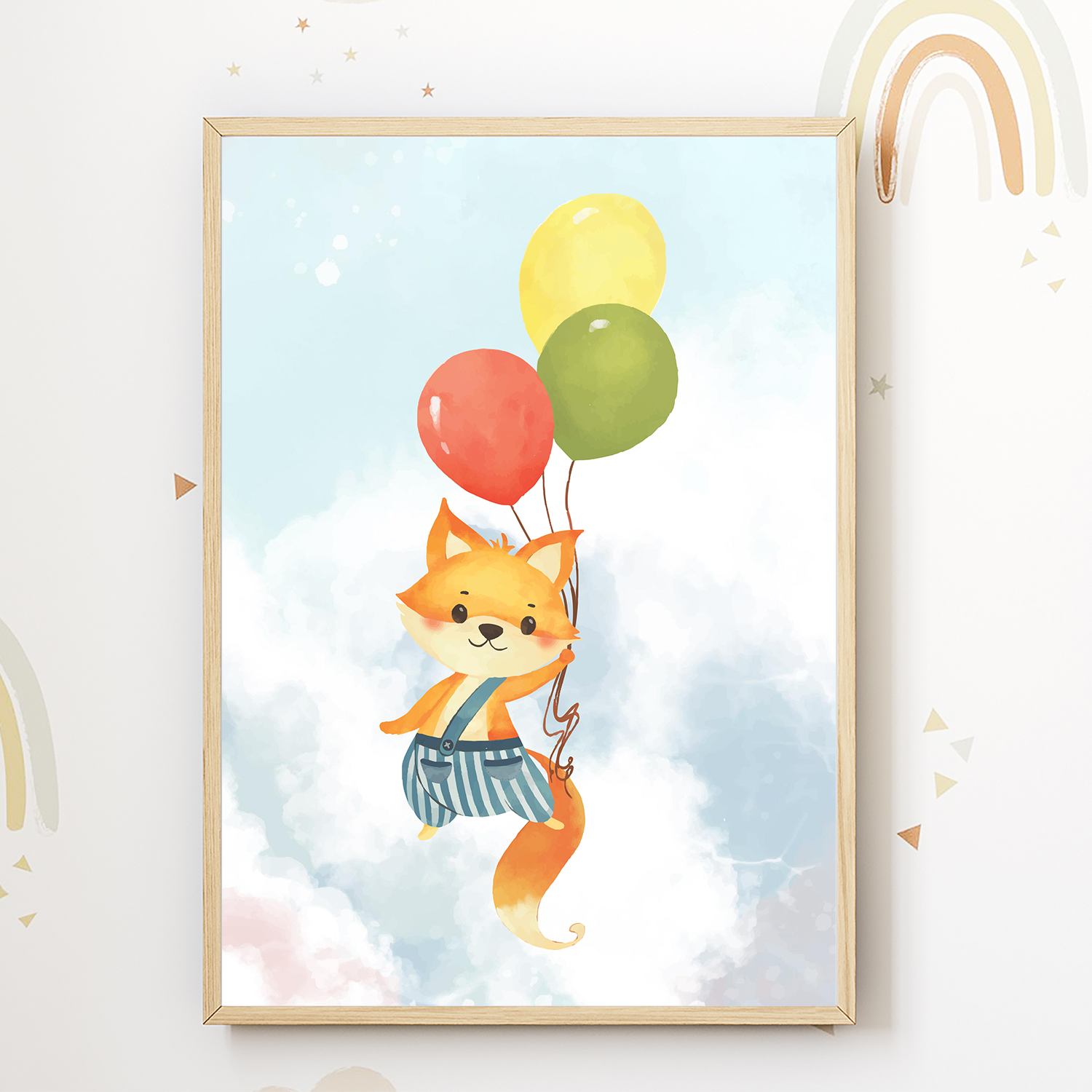 Poster Kinderzimmer D A4 Fuchs Luftballon Bild Wandbild DIN Babyzimmer – Tigerlino®