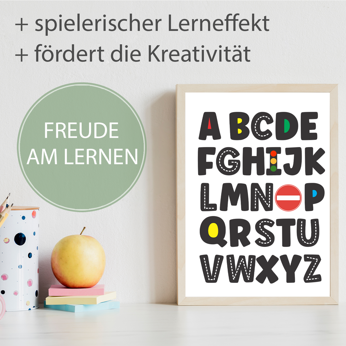 Kinderposter 6er Set ABC Auto Fahrzeuge Lernposter Alphabet | Kinderzimmer Wandbilder Einschulung Kindergarten Grundschule Lernhilfe für Kinder