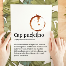 Laden Sie das Bild in den Galerie-Viewer, Cappuccino Poster Definition - Kaffee Wandbild Barista Küche Wanddeko
