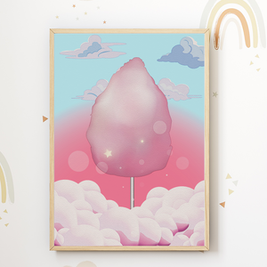 Zuckerwatte Lollipop Süßigkeiten Bilder 3er Set DIN A4 Kinderzimmer Wandbilder Babyzimmer Poster Dekoration