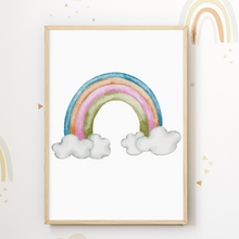 Laden Sie das Bild in den Galerie-Viewer, Wolke Sonne Regenbogen Bilder 3er Set DIN A4 Kinderzimmer Wandbilder Babyzimmer Poster Dekoration
