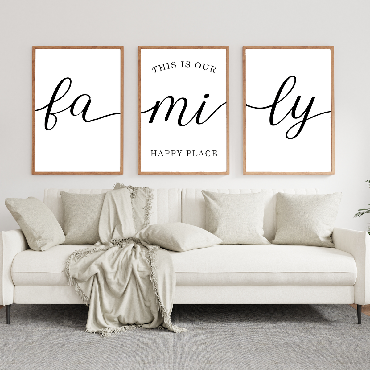 3er Set Familienposter – Happy Place Poster Familie Wandbild Wohnzimmer