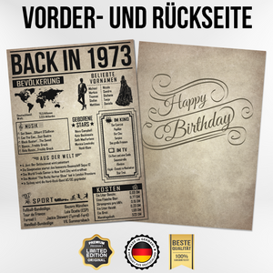 51. Geburtstag Geschenkidee personalisierbar | Poster Jahrgang 1973 Geschenk | Back in 1973 Rückblick