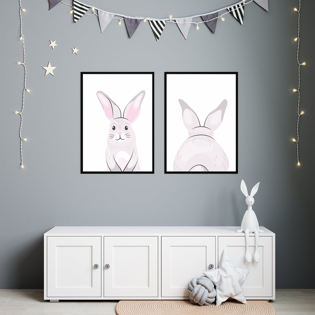 Niedlicher Hase 2er Set Kinderzimmer Bilder DIN A4 Wandbilder Deko Babyzimmer Poster