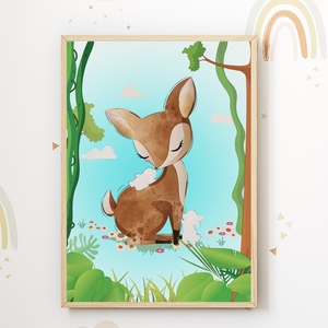 Waschbär Reh Eichhörnchen Hase Waldtiere Bilder 4er Set DIN A4 Kinderzimmer Wandbilder Babyzimmer Poster Dekoration