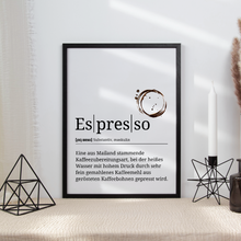 Laden Sie das Bild in den Galerie-Viewer, Espresso Poster Definition - Kaffee Wandbild Barista Küche Wanddeko
