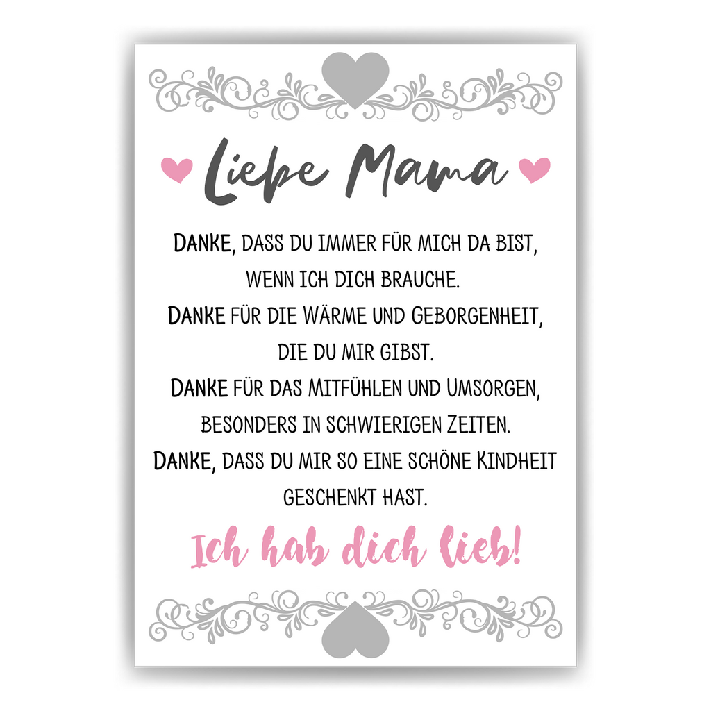 Mama Poster DIN A4 Danksagung Kunstdruck Muttertag Geschenk Dankeschön Beste Mutter Wandbild Mama Geburtstag Weihnachten