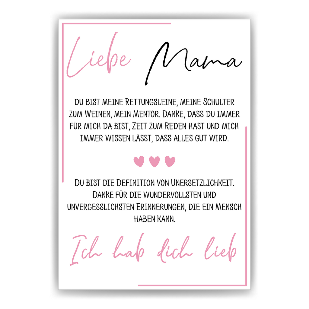Mama Poster DIN A4 Kunstdruck personalisierbar Muttertag Geschenk Danksagung Beste Mutter Wandbild Liebe Mama