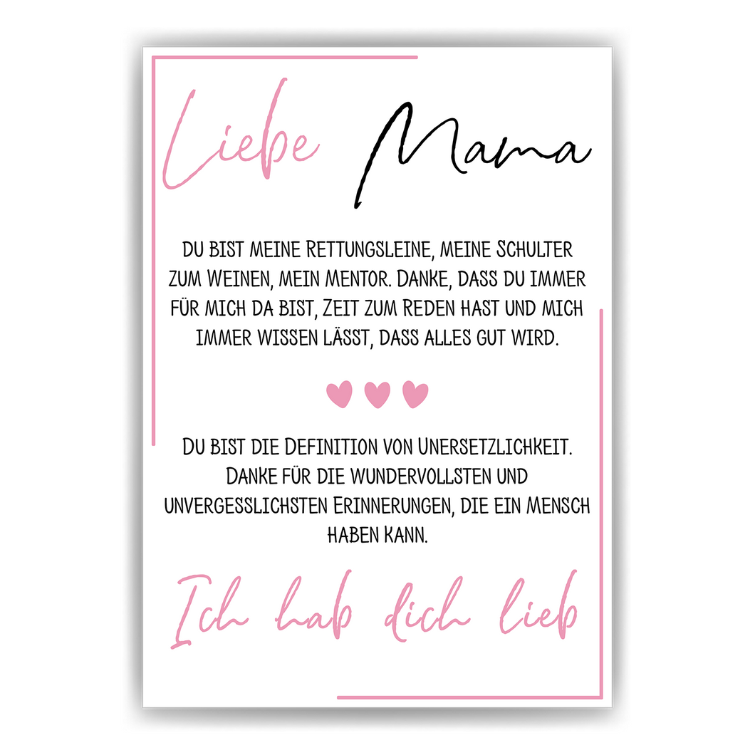 Mama Poster DIN A4 Kunstdruck personalisierbar Muttertag Geschenk Danksagung Beste Mutter Wandbild Liebe Mama