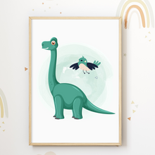 Laden Sie das Bild in den Galerie-Viewer, Dinosaurier Bilder 4er Set DIN A4 Kinderzimmer Wandbilder Babyzimmer Poster Dekoration
