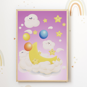 Planeten Sonne Sterne Rakete Bilder 6er Set DIN A4 Kinderzimmer Wandbilder Babyzimmer Poster Dekoration