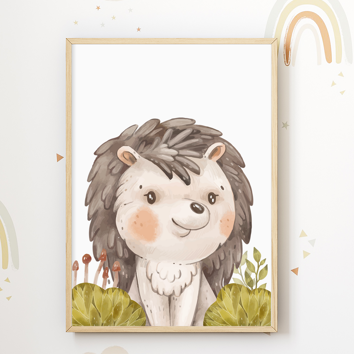 Waldtiere 6er Set Bilder Bär Igel Fuchs Hase Waschbär Reh Kinderzimmer Deko DIN A4 Poster Wandbilder