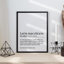 Laden Sie das Bild in den Galerie-Viewer, Latte Macchiato Poster Definition - Kaffee Wandbild Barista Küche Wanddeko Kaffeeliebhaber Geschenk
