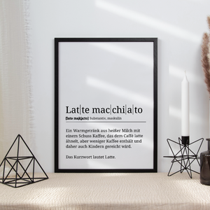 Latte Macchiato Poster Definition - Kaffee Wandbild Barista Küche Wanddeko Kaffeeliebhaber Geschenk