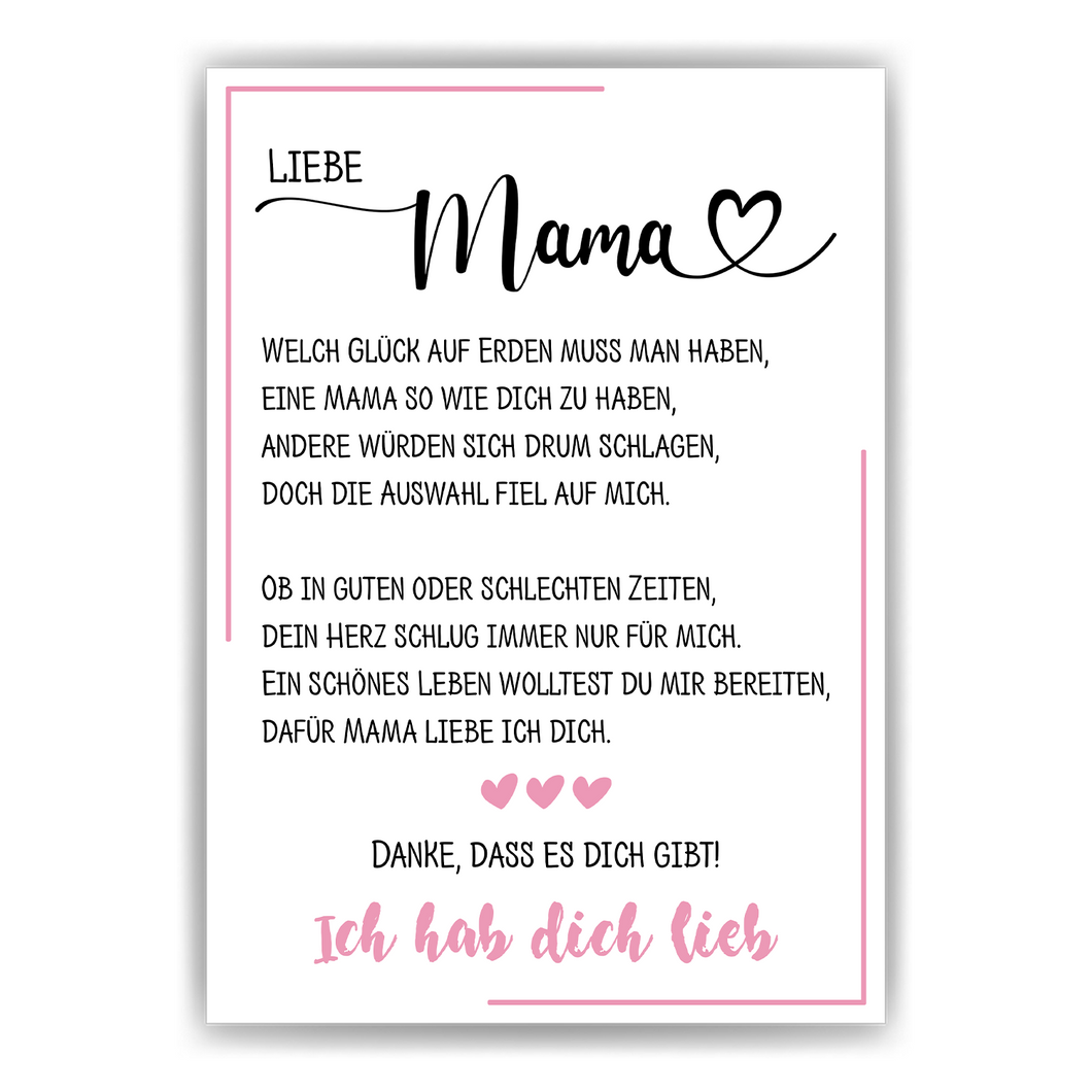 Liebe Mama DIN A4 Poster Danksagung Kunstdruck Muttertag Geschenk Danksagung Beste Mutter Wandbild Mama Geburtstag Weihnachten